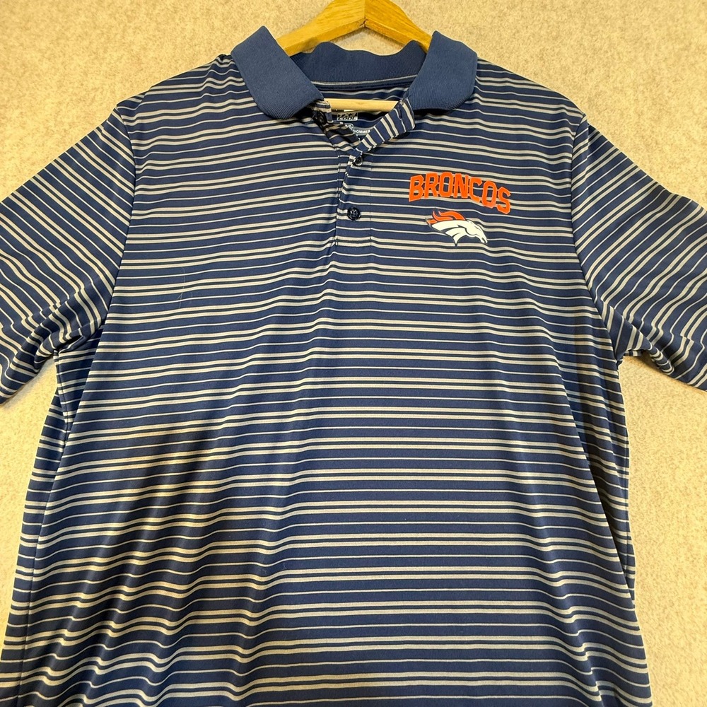 NFL Team Apparel Denver Broncos Polo Shirt Mens Large TX3 Cool Striped Navy Blue - Picture 4 of 6